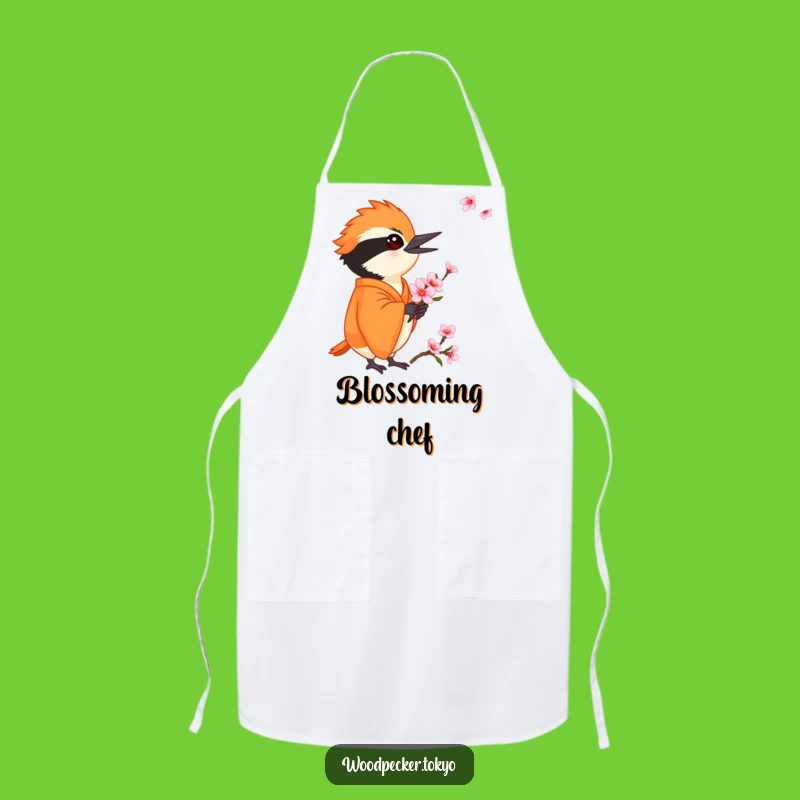 Funny Orange Kimono Woodpecker Cherry Blossom Apron: Gentle Kitchen Fun for Cooks