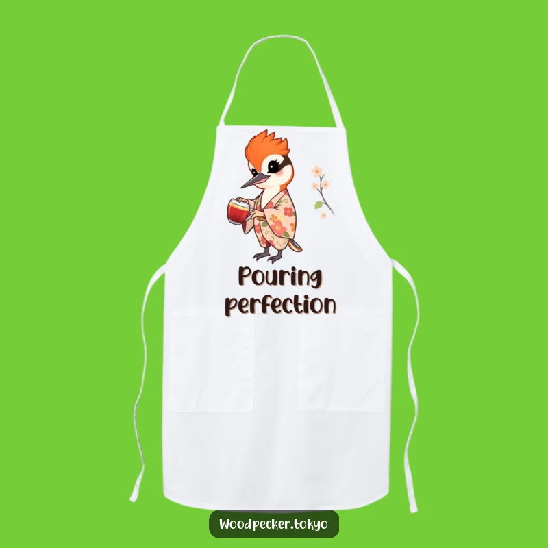 Funny Woodpecker Tea Pouring Apron - Floral Kimono Bird Cooking Wear