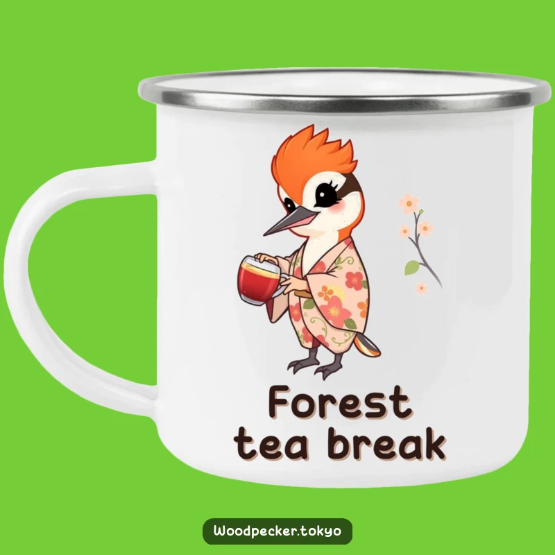 Funny Woodpecker Tea Pouring Camping Mug - Floral Kimono Bird Cup