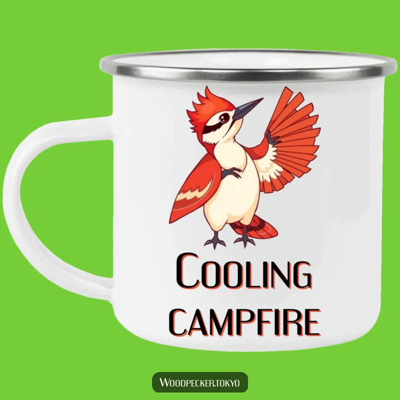 Funny Woodpecker Fanning Camping Mug - Red Kimono Bird Outdoor Cup