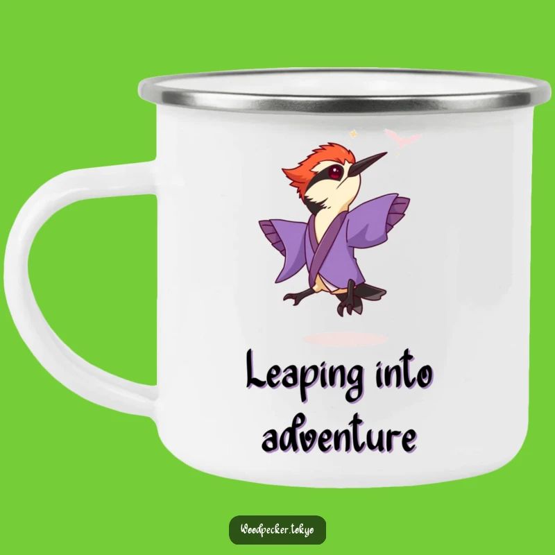 Funny Purple Kimono Woodpecker Leaping Camping Mug: Adventure Fuel with Flair