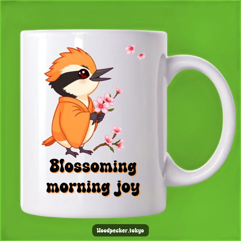 Funny Orange Kimono Woodpecker Cherry Blossom Mug: A Delicate Gift for Bird Lovers