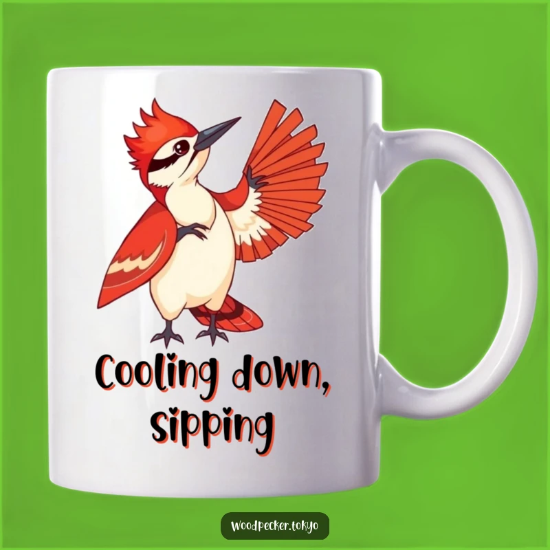 Funny Woodpecker Fanning Mug - Red Kimono Bird Gift for Hot Days