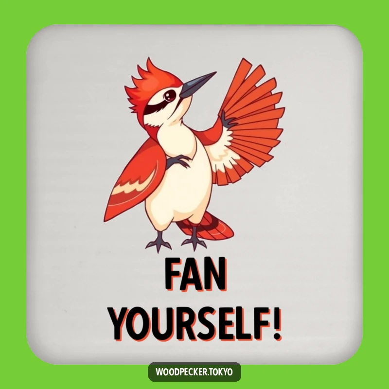 Funny Woodpecker Fanning Drink Coaster - Red Kimono Bird Accessory