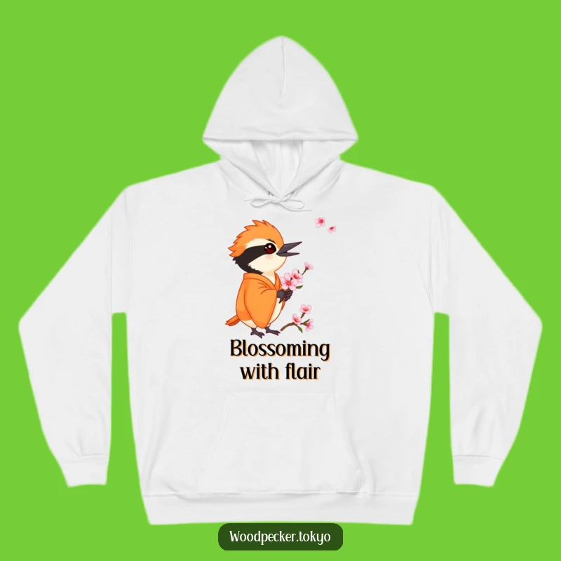 Funny Orange Kimono Woodpecker Cherry Blossom Hoodie: Cozy and Sweet Bird Apparel
