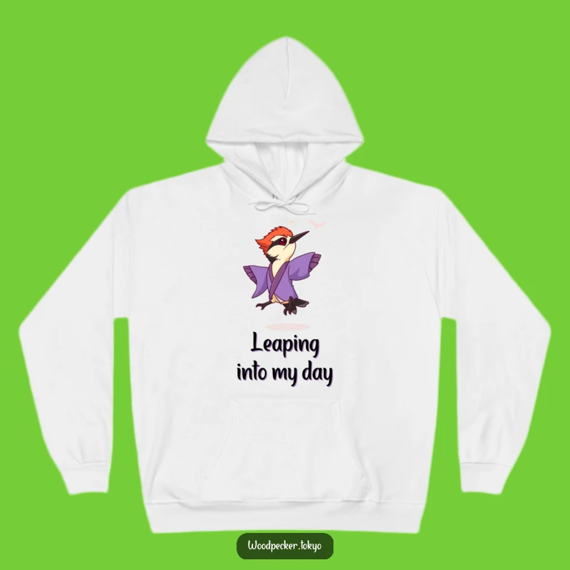 Funny Purple Kimono Woodpecker Leaping Hoodie: Cozy and Comical Bird Lover Gear