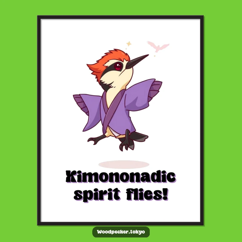 Free Printable Funny Woodpecker Wall Art: Purple Kimono Leap Whimsical Downloadable Decor