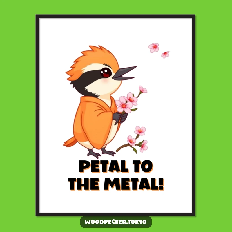 Free Printable Funny Woodpecker Wall Art: Orange Kimono Blossom Whimsical Downloadable Decor