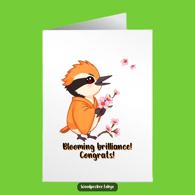 Free Printable Funny Woodpecker Congrats Card: Orange Kimono Blossom Celebration Downloadable