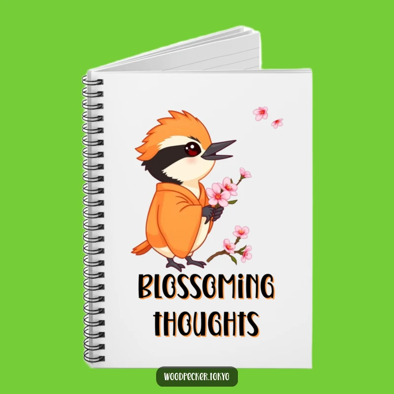 Funny Orange Kimono Woodpecker Cherry Blossom Notebook: Jot Down Ideas with Delicacy
