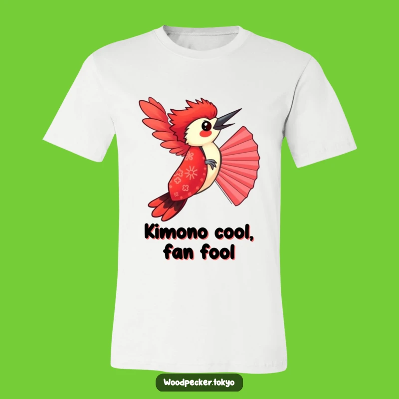 Funny Red Kimono Woodpecker Balancing Fan T-Shirt: A Hilarious Outfit for Bird Enthusiasts