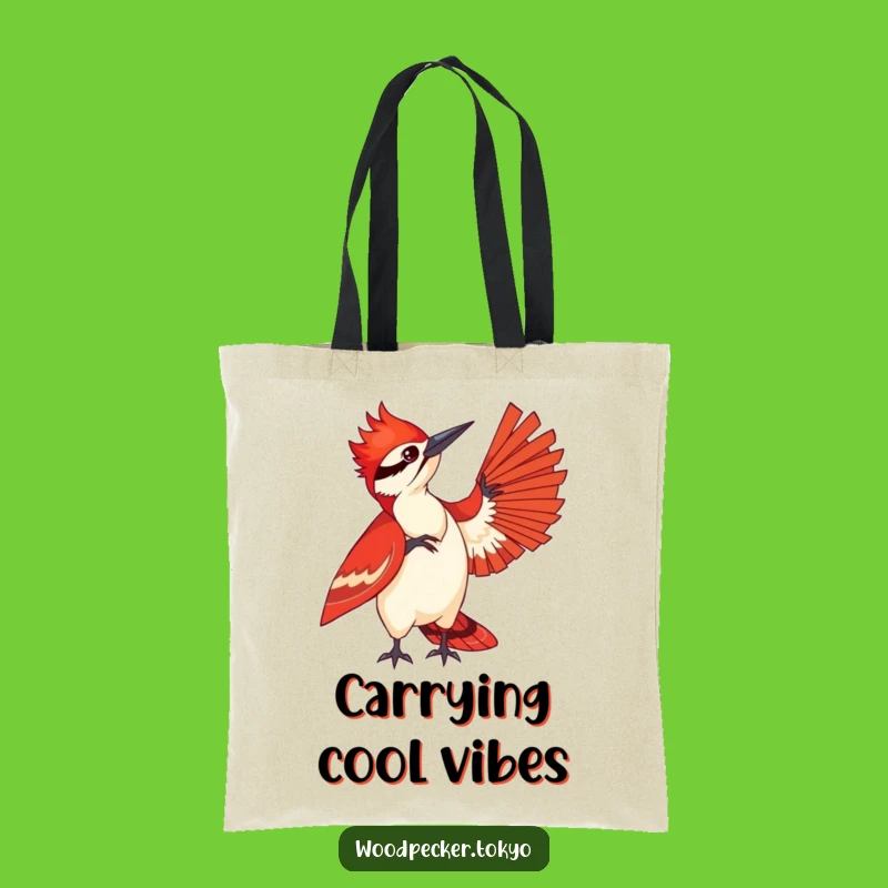 Funny Woodpecker Fanning Tote Bag - Red Kimono Bird Carryall