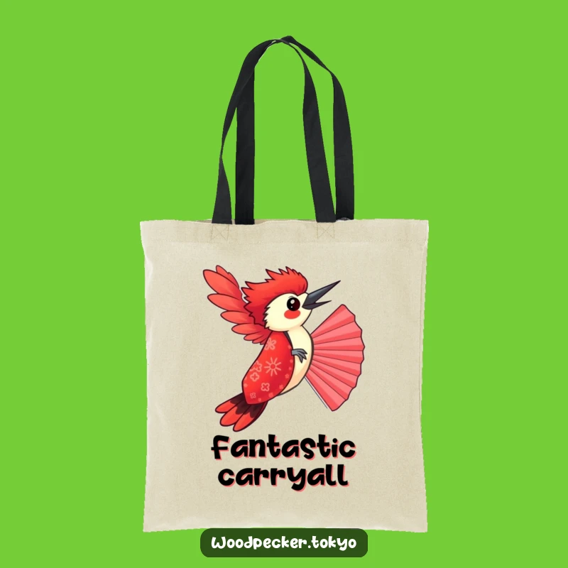 Funny Red Kimono Woodpecker Balancing Fan Tote Bag: Stylish & Hilarious Bird Carry-all